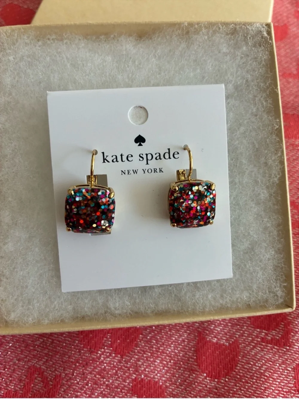 kate spade New York Gold-Tone Multicolor Glitter Square Drop Earrings